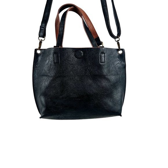 Bass Womens Tote Black Pebbled Faux Leather Shoulder Bag Option Coin Purse - Picture 4 of 10